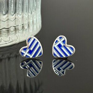 Greece Heart Earrings S925 Sterling Silver Handmade Ear Stud